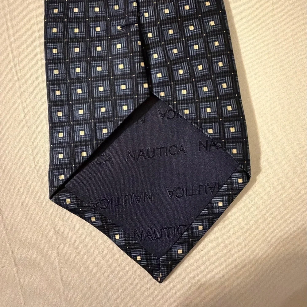 Nautica Men's Dark Blue Checkered Silk Tie